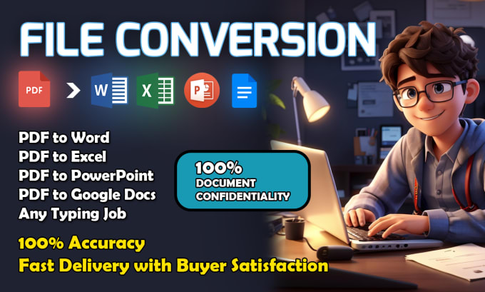 Gig Preview - Convert PDF to any document format, typing services