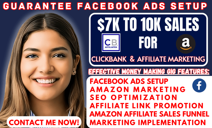 Gig Preview - Setup fb ads for amazon affiliate sales funnel clickbank affiliate marketing