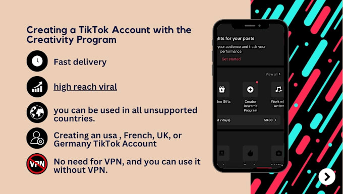 Gig Preview - Create a tiktok account  creativity program beta