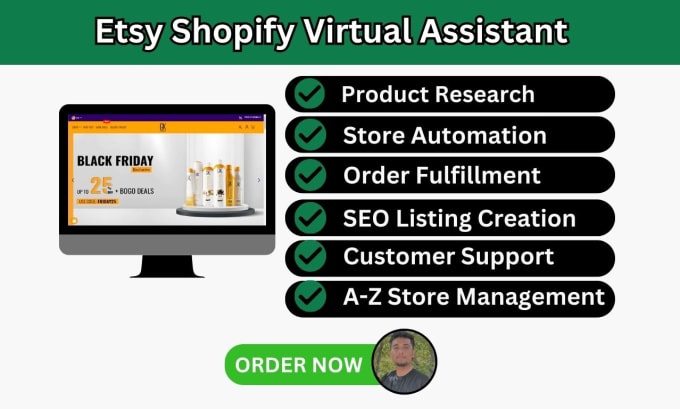 Gig Preview - Be virtual assistant shopify etsy print on demand store manager