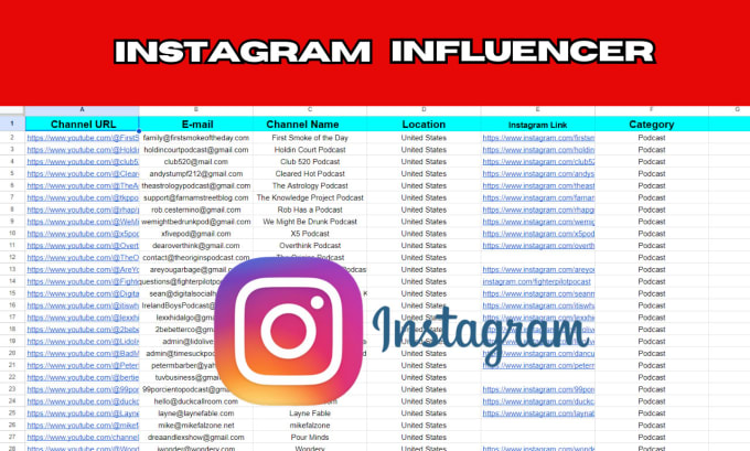 Gig Preview - Collect instagram influencer youtube influencer email list