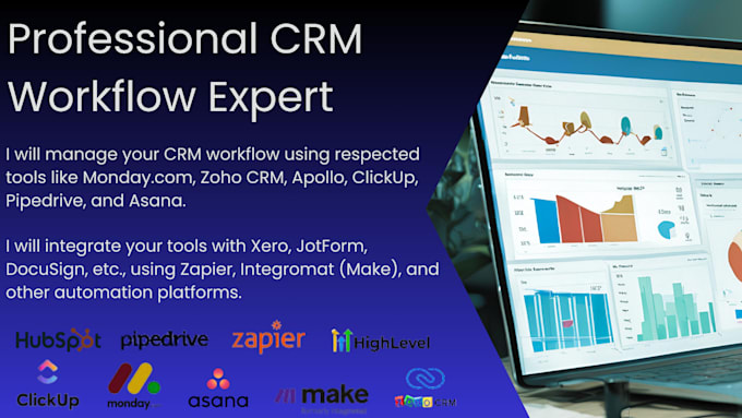 Gig Preview - Expert CRM workflow integration with zapier, make, monday, clickup, zoho CRM