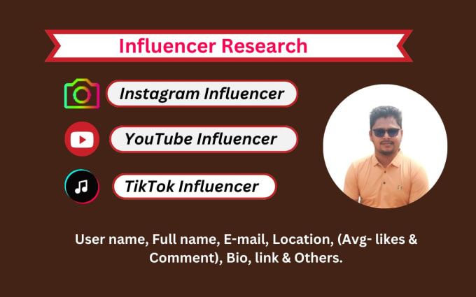 Gig Preview - Find best instagram influencer, youtube influencer research and email scraping