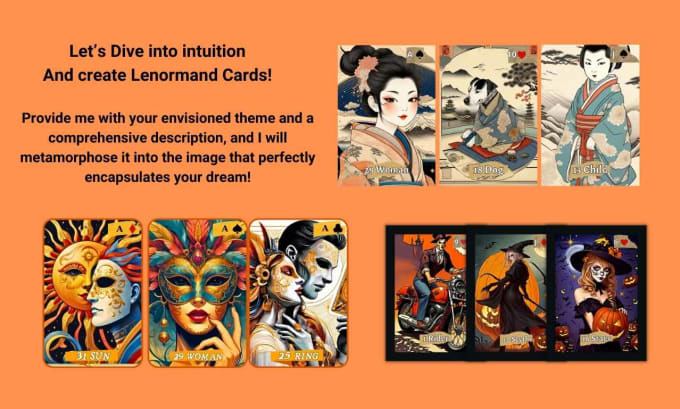 Gig Preview - Create a lenormand deck with ai unique and prototype images in your style