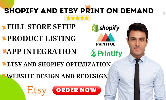 Gig Preview - Set up etsy shopify print on demand store with listing and SEO, printful gelato