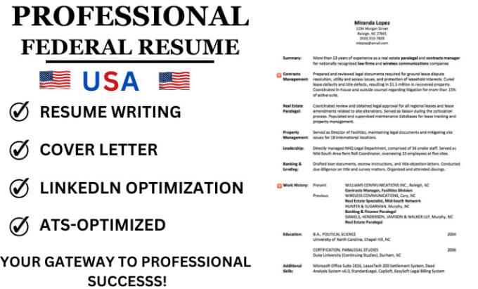 Gig Preview - Write federal resume, government resume, executive, usajobs