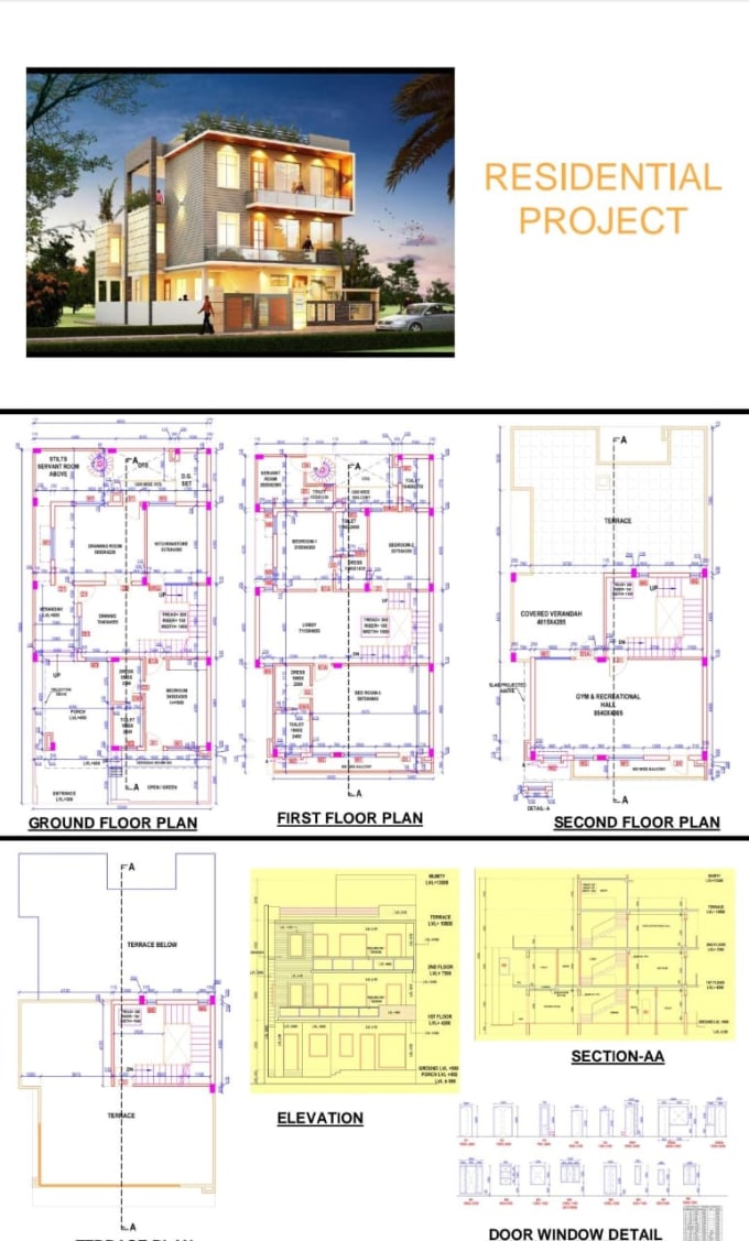 Gig Preview - Draw architectural floor plan, sections, elevation in autocad