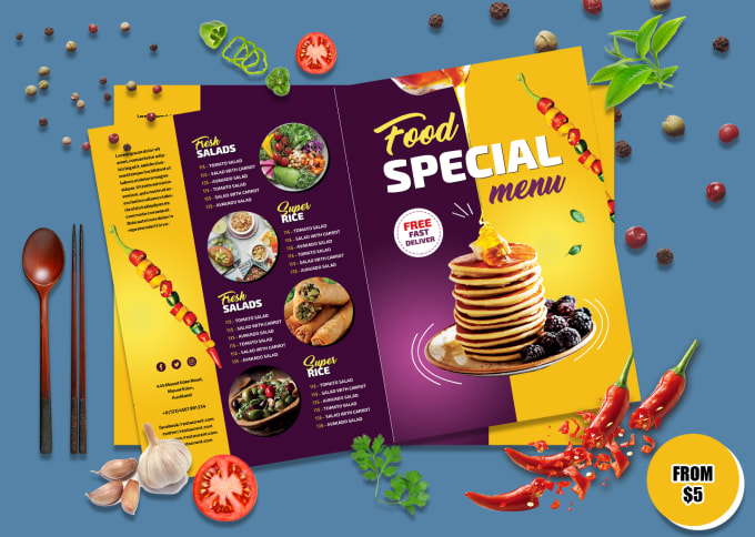 Gig Preview - Create eye catching and professional menu cards for restaurants