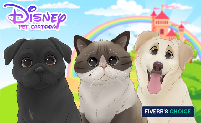 Gig Preview - Draw your lovely cat dog or pets into disney cartoon style