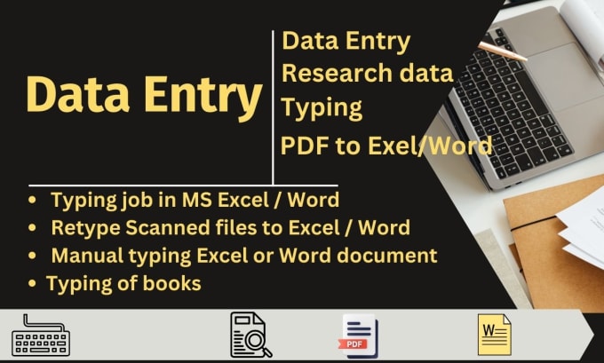 Gig Preview - Do data entry,  data research, data typing and PDF conversion