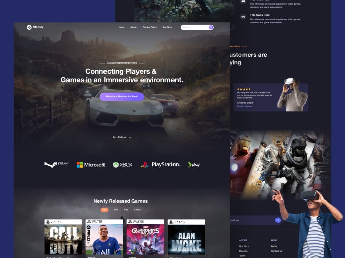 Gig Preview - Do gaming website landing page design