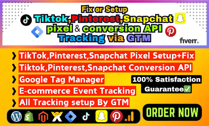 Gig Preview - Fix or setup tiktok, pinterest, snapchat pixel and conversion API via GTM