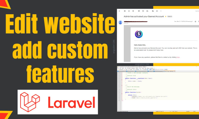 Gig Preview - Edit website add custom features to your existing laravel website