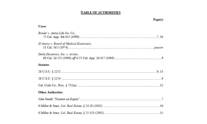 Gig Preview - Create table of authority toa