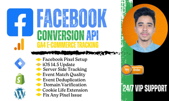 Gig Preview - Setup facebook pixel conversion API, ga4 ecommerce with server side tracking