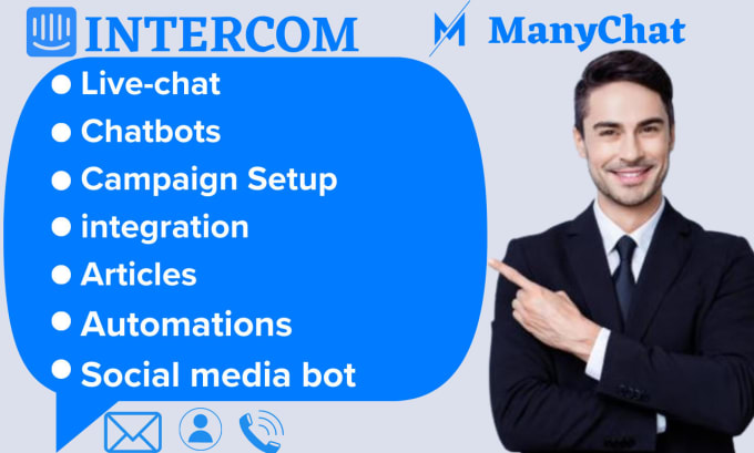 Gig Preview - Setup intercom chatbot product tour  tidio ai live chat manychat botpress