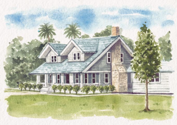 Gig Preview - Paint photo of house or landscape in watercolor illustration