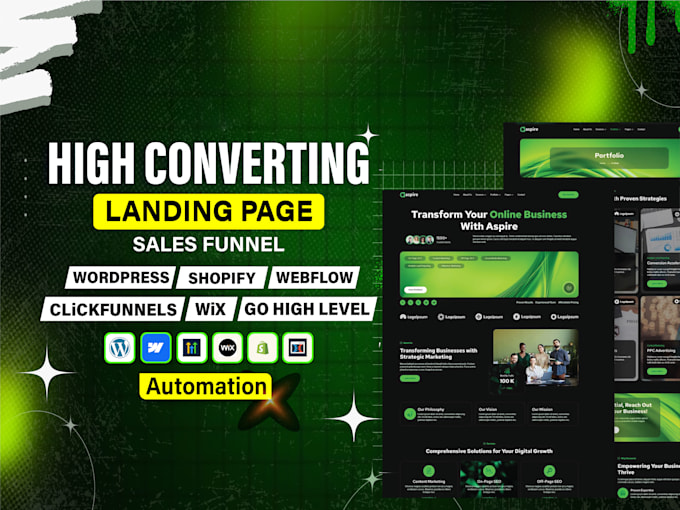 Gig Preview - Wordpress wix ghl webflow shopify framer sales page funnels landing page design