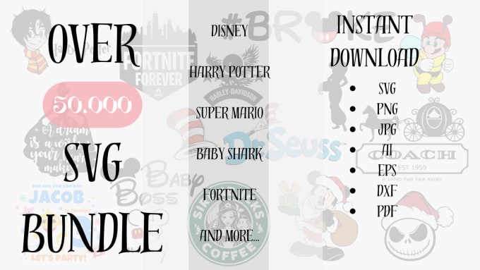 Gig Preview - Provide over 50k svg bundle disney super mario harry potter and more