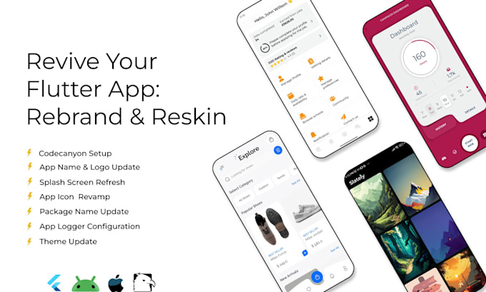 Bestseller - rebrand, reskin or redesign flutter app and codecanyon setup for android and ios