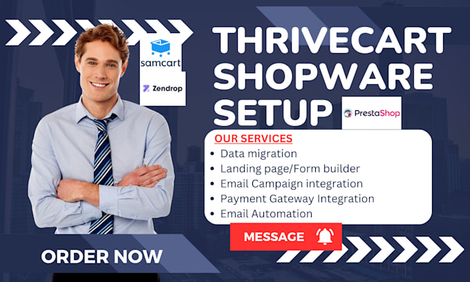 Gig Preview - Do thrivecart zendrop campaigner prestashop  selldone shopware samcart setup