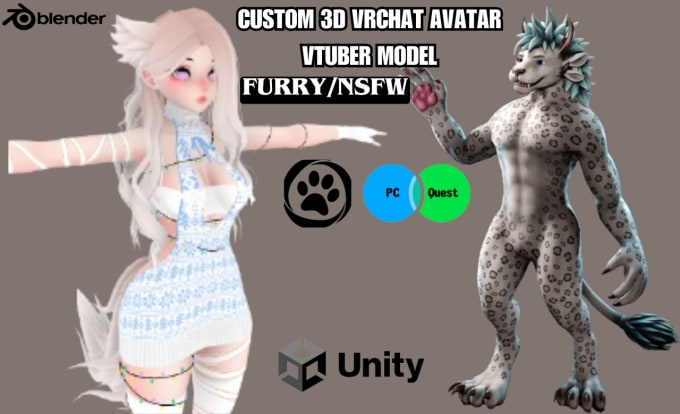 Gig Preview - Custom 3d vrchat avatar model, nsfw, fusona 3d model, furry avatar,protogen