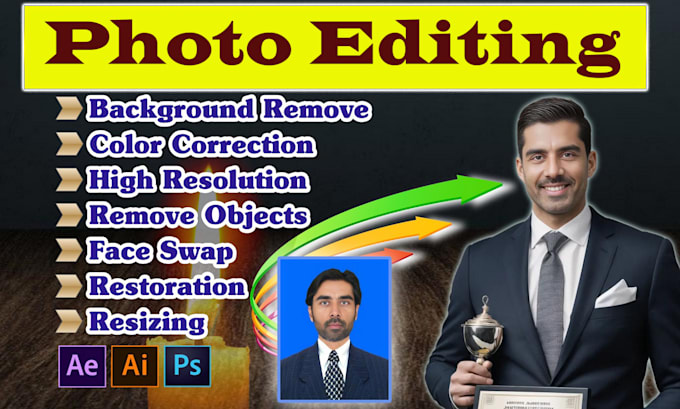 Gig Preview - Edit photo restoration, change background, resize, enhance in adobe photoshop