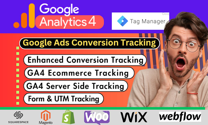 Gig Preview - Setup ga4 event, ads conversion ecommerce tracking, google tag manager