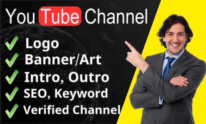 Gig Preview - Create a youtube channel with a logo, banner, intro, outro, and SEO