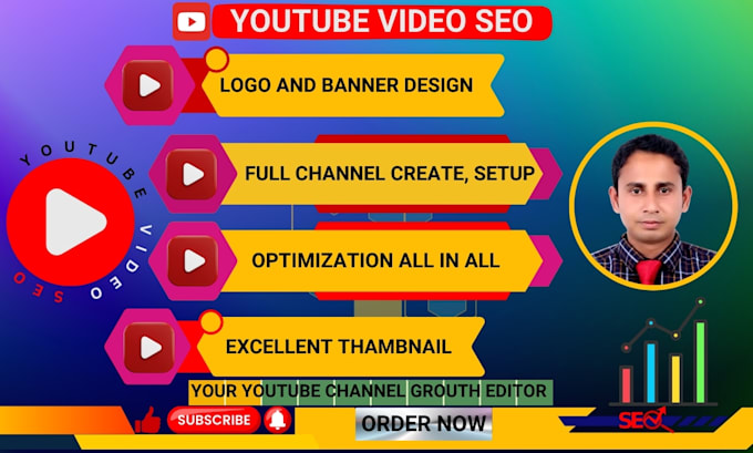 Gig Preview - Create and setup youtube channel ,yt video SEO growth editor