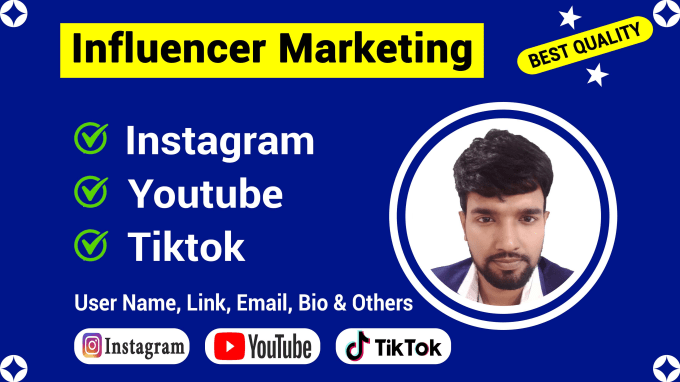 Gig Preview - Find best instagram, youtube and tiktok influencers list