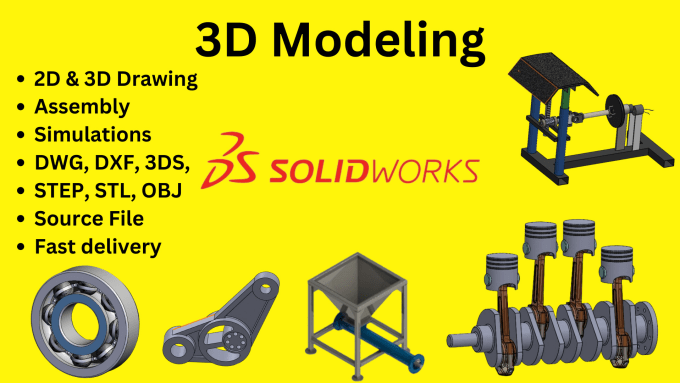 Gig Preview - Design 2d and 3d cad model step stl 3ds obj dxf dwg using solidworks