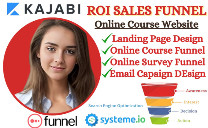 Gig Preview - Design kajabi sales funnel landing page course website samcart sales page kartra