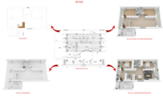 Gig Preview - Convert your 2d pdf or dwg file to a realistic 3d model of your house