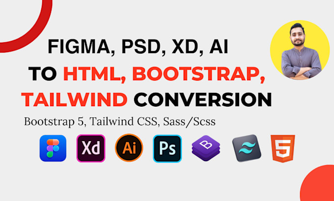 Gig Preview - Convert psd to html, figma to html, using bootstrap, tailwind css