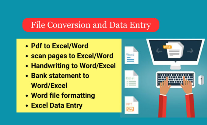 Gig Preview - Convert pdf to excel, handwriting to word or do fast excel data entry