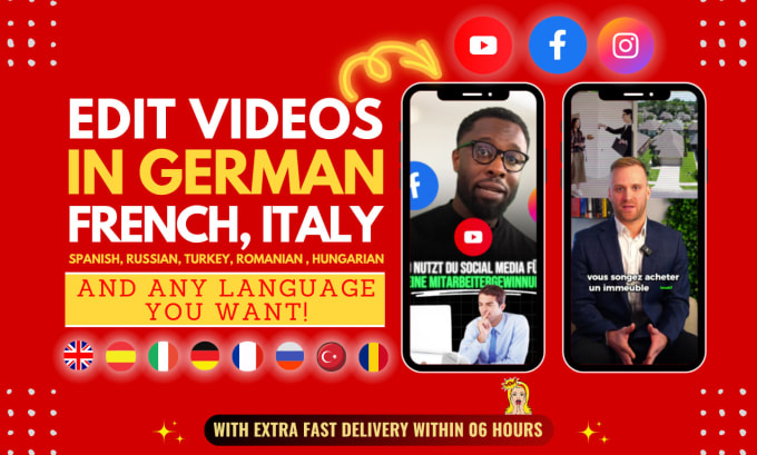 Gig Preview - Add subtitles, captions, srt and edit videos with german or french translations