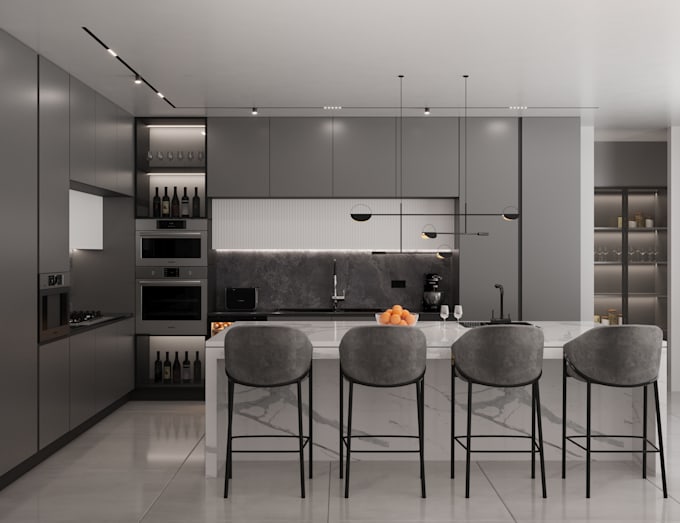 Gig Preview - Interior design your kitchen cabinetry, renovate, remodel with realistic renders