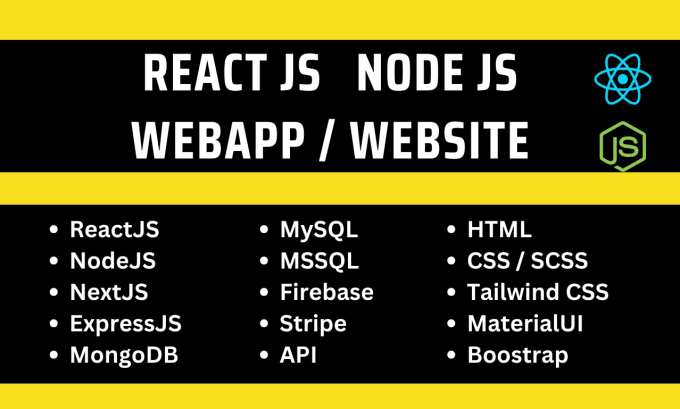 Gig Preview - Create react mern nodejs express js mongo stripe firebase mysql web app  website