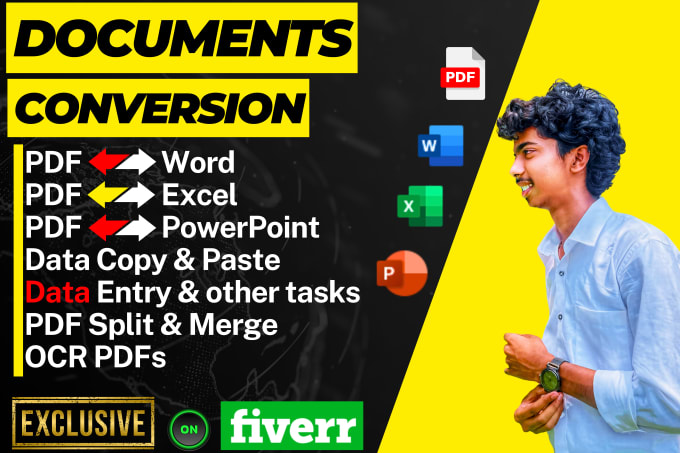 Gig Preview - Convert pdf to word, excel, powerpoint and typing tasks