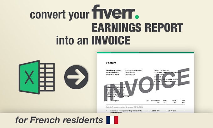 Gig Preview - Convert your fiverr earnings report into a french invoice