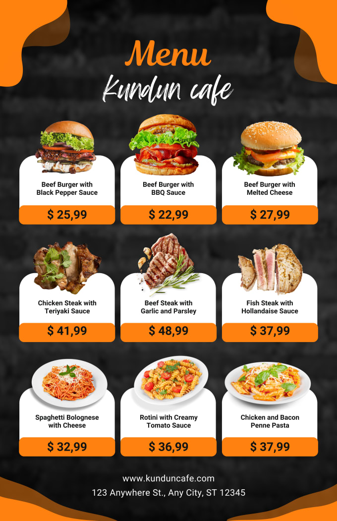 Gig Preview - Food menu design, restaurant menu design, food flyer