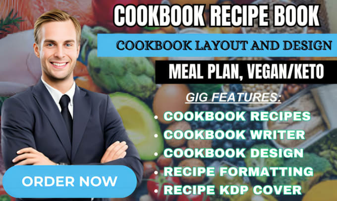 Gig Preview - Write and design cookbook recipe book, nutrition meal plan and cookbook writing