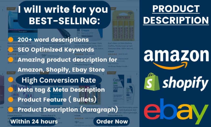 Gig Preview - Write SEO rich shopify, amazon and etsy product descriptions to skyrocket sales