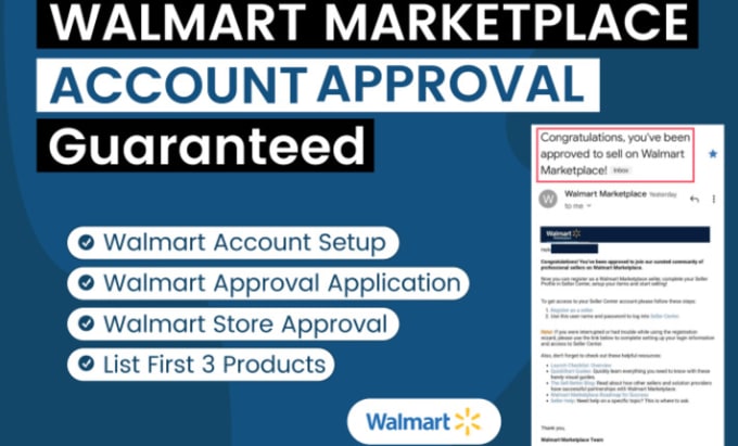 Gig Preview - Approve and setup your walmart seller account with full guarantee