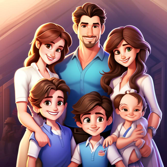 Gig Preview - Draw a beautiful family portrait disney cartoon style