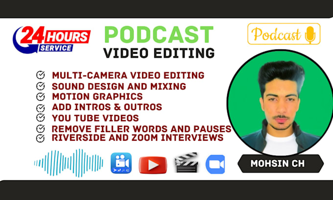 Gig Preview - Be your podcast video editor for riverside and zoom meetings