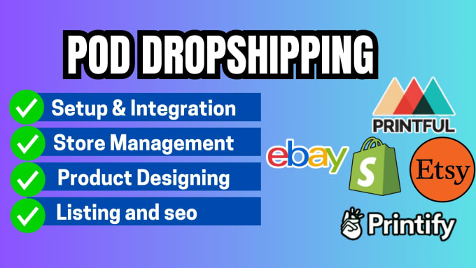 Gig Preview - Do setup, integrate, product design listing for shopify etsy, ebay with printify