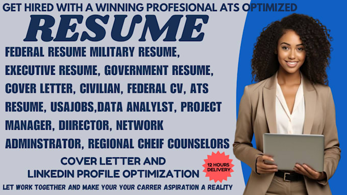 Gig Preview - Write a federal executive government ksa usajob military veteran ats resume