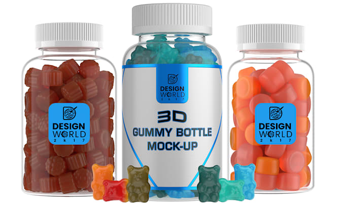 Gig Preview - Design 3d gummy bottle mockup render for your amazon product